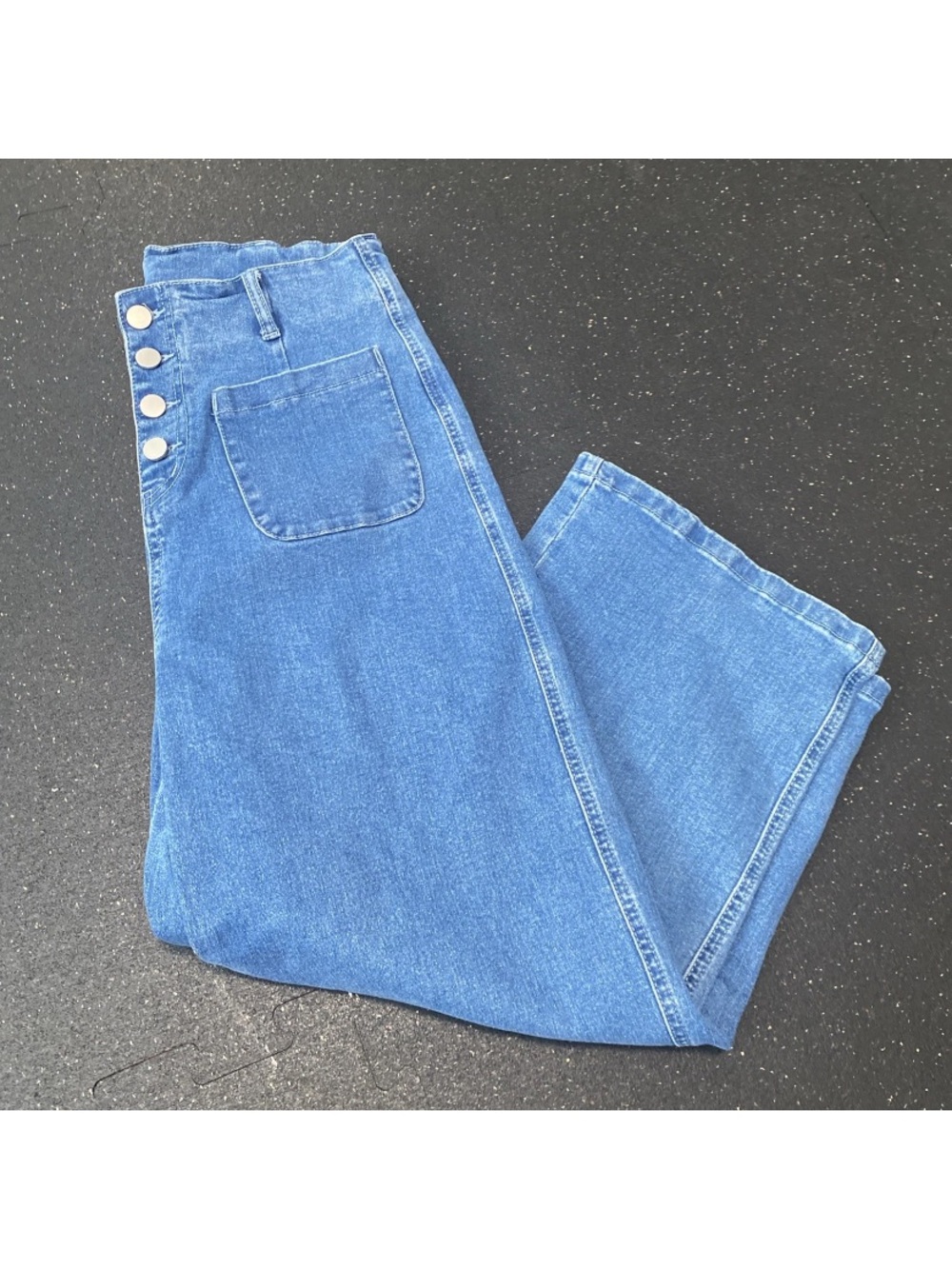High-Waist Wide Leg Women’s Jeans Denim Retro Button design - Picture 14 of 14